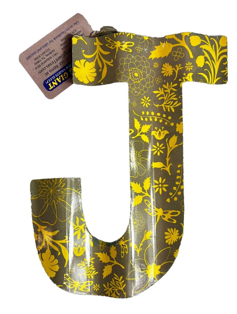 10" Letters for Wall Decor, Embossed Metal “J” Floral Design by Lori Seibert